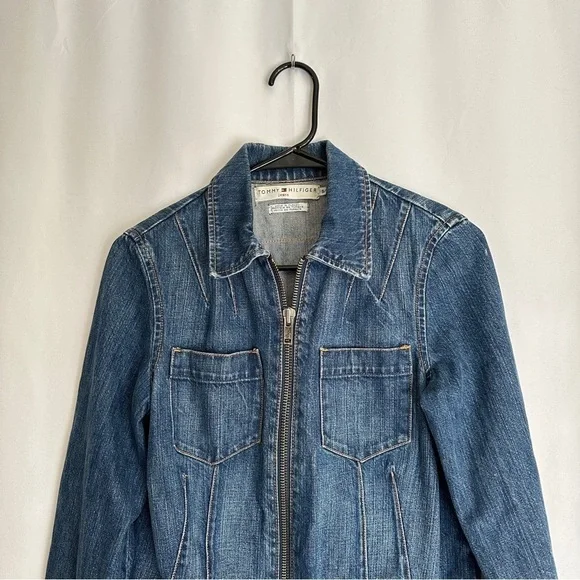 Tommy Hilfiger Women's Nautical Print Long Sleeve Full Zipper Denim Jacket sz SP - Picture 4 of 15